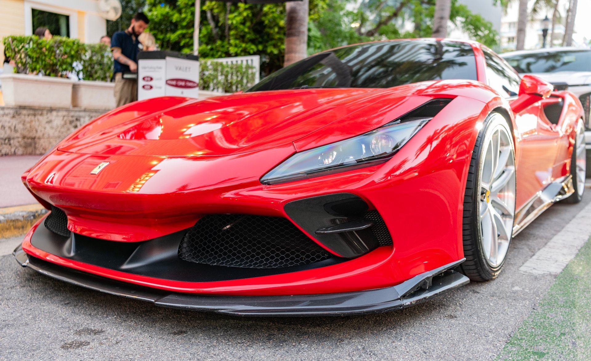 Ferrari F8 Tributo sports car coupe top view in Miami