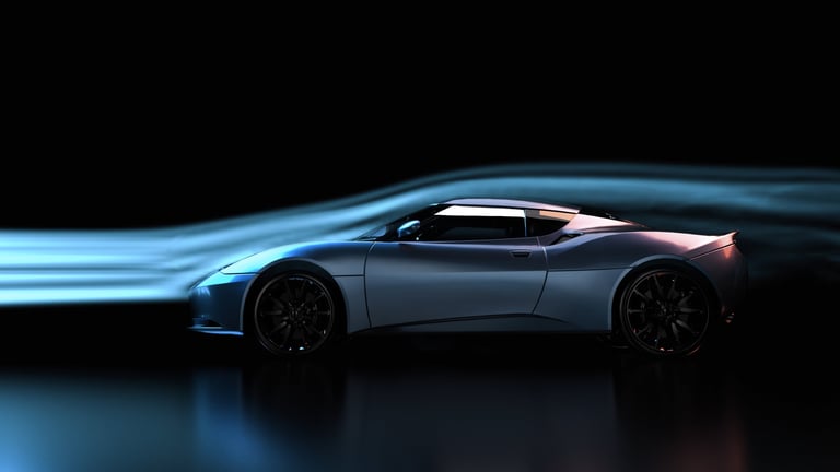 Sports car in wind tunnel